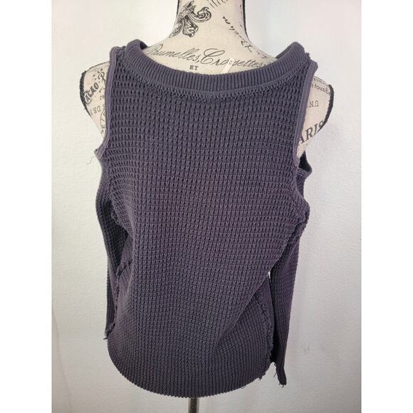 Free People Thermal Top XS Moonshine Cold Shoulder Sweater Grunge Distressed Hem - Picture 6 of 9
